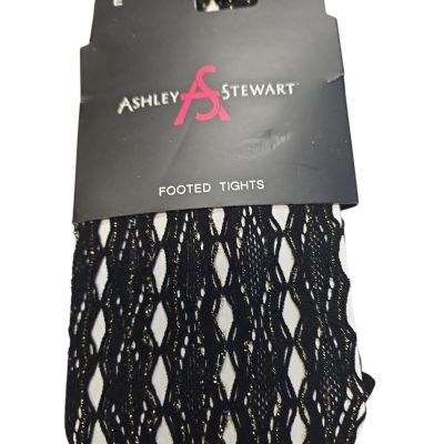 Ashley Stewart black sparkly glitter footed tights size E